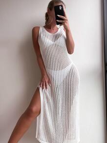 SHEIN Swim Cover up con abertura de muslo con abertura - Blanco - Ver 4