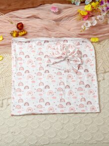 SHEIN Manta de envolver con estampado de arcoíris y gorro turbante a juego, conjunto de fotografía para recién nacida niña, para sesión de fotos de bebé niña - Blanco - Ver 6