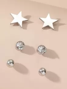 3對水鑽和星形裝飾耳釘