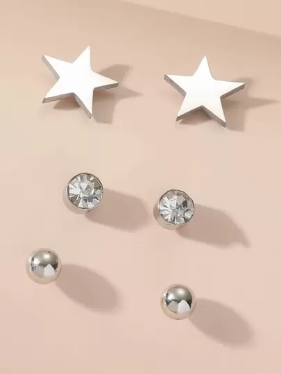 3對水鑽和星形裝飾耳釘