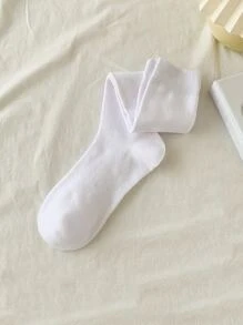 Calcetines altos unicolor - Blanco - Ver 2