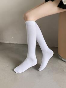 Calcetines altos unicolor - Blanco - Ver 3