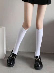 Calcetines altos unicolor - Blanco - Ver 5