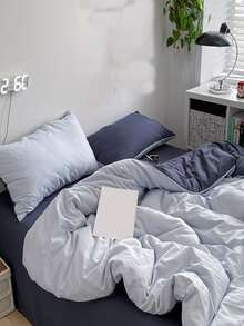 Two Tone Duvet Cover Set Without Filler - Baby Blue - View 6