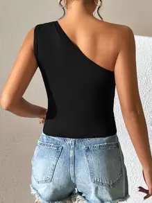 Chiquease One Shoulder Knot Detail Asymmetrical Hem Top - Black - View 2