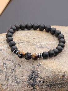 Fashionable and Popular Men Minimalist Beaded Bracelet for Jewelry Gift and for a Stylish Look - Black - View 2