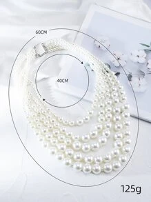 Faux Pearl Beaded Layered Necklace - White - View 5