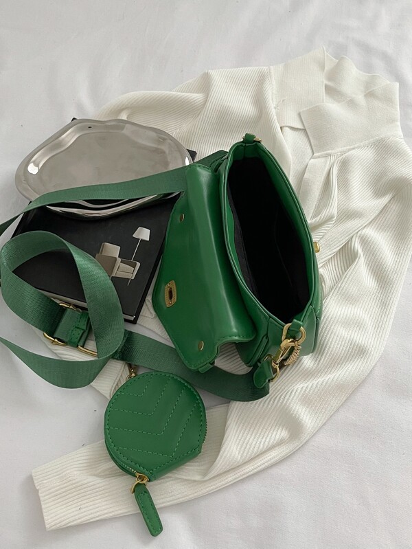 Twist Lock Quilted Flap Square Bag With Coin Purse SHEIN USA