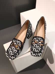 Colorblock Metal Decor Chunky Heeled Loafer Pumps - Multicolor - View 5