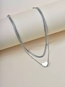 Collar a capas con accesorio de corazón - Plateado - Ver 1