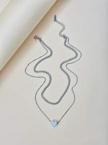 Collar a capas con accesorio de corazón - Plateado - Ver 2