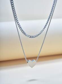 Collar a capas con accesorio de corazón - Plateado - Ver 4