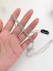 1pc Shiny Rhinestone & Tassel Chain Hair Clip For Daily Use Party Tiaras - Silver - View 5