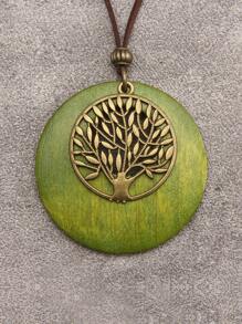 樹形裝飾圓形吊墜項鍊 - 彩色 - 查看 1