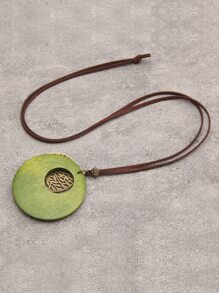 樹形裝飾圓形吊墜項鍊 - 彩色 - 查看 2