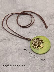 樹形裝飾圓形吊墜項鍊 - 彩色 - 查看 3