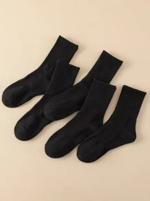 5pairs Solid Crew Socks, Fall Socks - Black - View 2