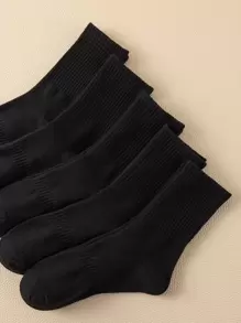 5pairs Solid Crew Socks, Fall Socks - Black - View 3