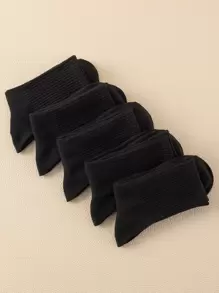 5pairs Solid Crew Socks, Fall Socks - Black - View 4