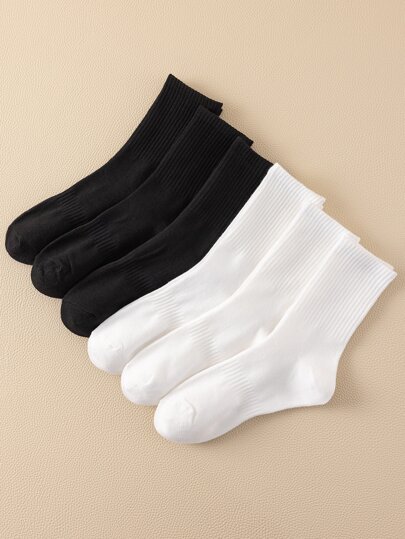 6pairs Solid Crew Socks, Fall Socks