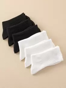 6pairs Solid Crew Socks, Fall Socks - Black and White - View 2