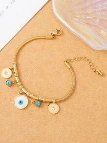 1入組不銹鋼18K金鍍金邪惡之眼形狀無過敏手環裝飾帶綠松石色石頭,合適作為首飾類禮品或者手腕裝飾物適合女士 - 金黃色 - 查看 2