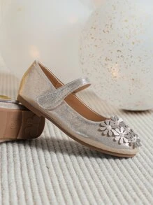 Giày búp bê trẻ em Đề can Pha lê kim cương màu trơn Mary Jane - Vàng - Xem 3