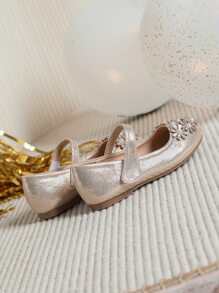 Giày búp bê trẻ em Đề can Pha lê kim cương màu trơn Mary Jane - Vàng - Xem 4