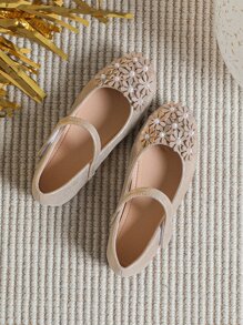 Giày búp bê trẻ em Đề can Pha lê kim cương màu trơn Mary Jane - Vàng - Xem 5