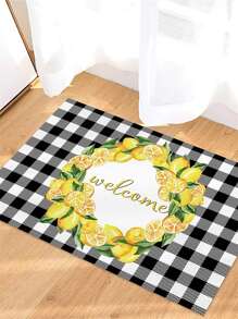1pc Wreath & Plaid Pattern Anti-slip Door Mat - Multicolor - View 1