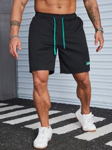 Manfinity Hypemode Men Loose Letter Patched Drawstring Waist Shorts - Black - View 3