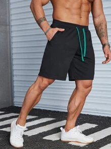 Manfinity Hypemode Men Loose Letter Patched Drawstring Waist Shorts - Black - View 4