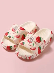 2026 New Cute Strawberry Cat Print Comfortable Breathable Casual Slippers - Multicolor - View 2