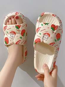 2026 New Cute Strawberry Cat Print Comfortable Breathable Casual Slippers - Multicolor - View 1