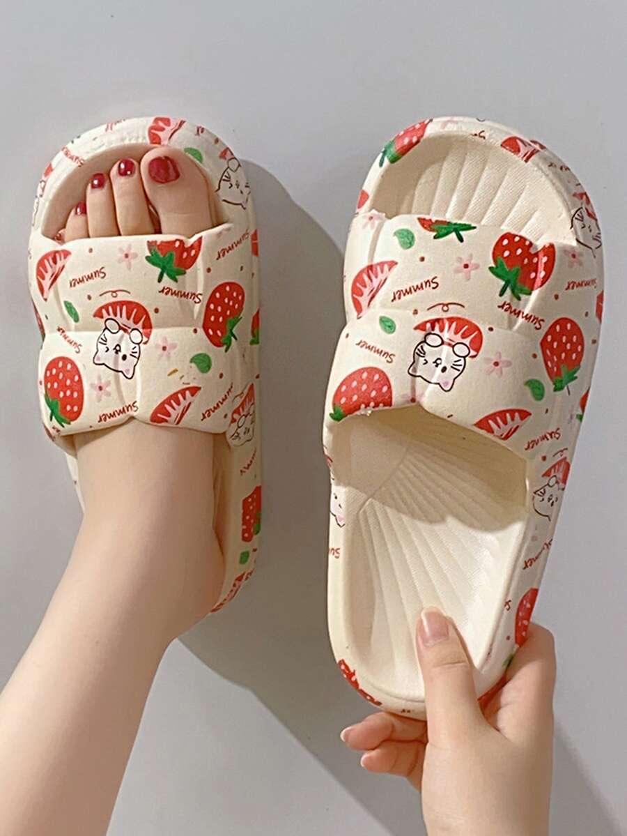 2026 New Cute Strawberry Cat Print Comfortable Breathable Casual Slippers - Multicolor - View 1