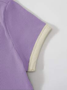 SHEIN Unity 標語圖案拼接邊連身背心 - 淡紫色 - 查看 3