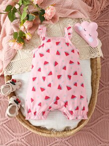 Bebé Mono con estampado de sandía ribete con fruncido con banda cabeza - Rosa - Ver 2