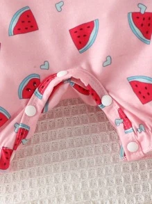 Bebé Mono con estampado de sandía ribete con fruncido con banda cabeza - Rosa - Ver 5