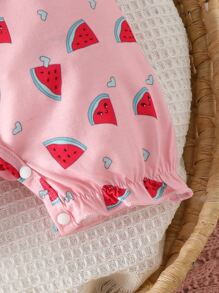 Bebé Mono con estampado de sandía ribete con fruncido con banda cabeza - Rosa - Ver 6
