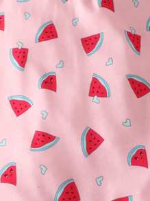 Bebé Mono con estampado de sandía ribete con fruncido con banda cabeza - Rosa - Ver 3