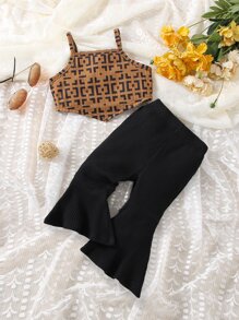 嬰兒幾何印花吊帶上衣和喇叭褲 - 黑色 - 查看 3