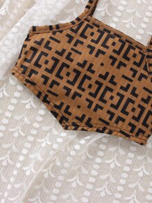 嬰兒幾何印花吊帶上衣和喇叭褲 - 黑色 - 查看 6