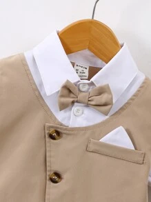 SHEIN Baby Boy Bow Front 2 In 1 Shirt & Shorts - Apricot - View 5