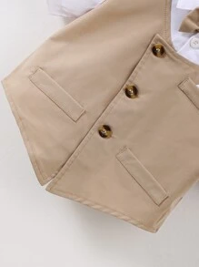 SHEIN Baby Boy Bow Front 2 In 1 Shirt & Shorts - Apricot - View 6