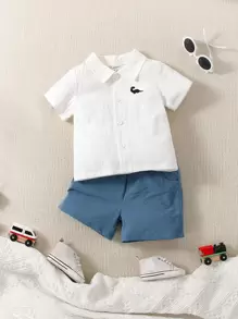 Souflis Souflis 男婴恐龙刺绣衬衫和短裤套装 男婴夏季套装