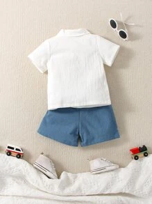 Souflis Souflis 男婴恐龙刺绣衬衫和短裤套装 男婴夏季套装