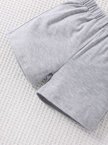 男嬰字母圖案T恤和短褲 - 灰色 - 查看 3