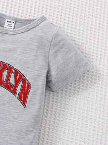 男嬰字母圖案T恤和短褲 - 灰色 - 查看 5