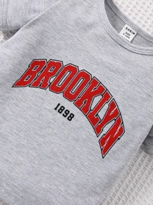 男嬰字母圖案T恤和短褲 - 灰色 - 查看 7