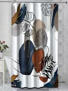 1pc Turtle Leaf Print Waterproof Shower Curtain - Multicolor - View 1